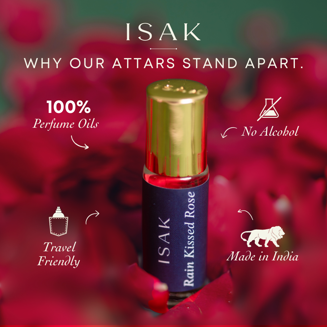 Rain Kissed Roses Attar - Minis,perfume oil,no alcohol,trvavel friendly,made in india